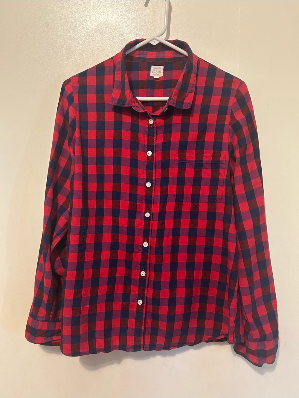 NWOT J. Crew Flannel Red and Navy Check Button-Down Shirt Sz L